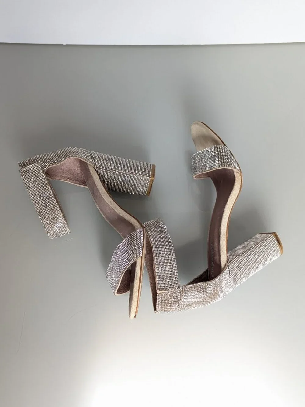 Jeffrey Campbell Silver Crystal Studded Sandal Size 8 Block Heel Strappy Sparkle